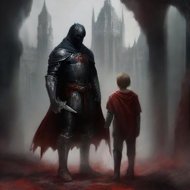 Create a dark fantasy book cover, digital painting, for 'The Blood of the Heir' by I