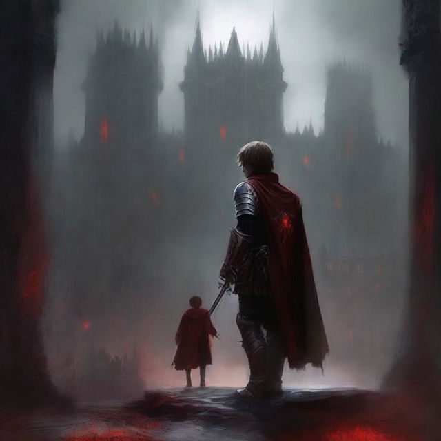 Create a dark fantasy book cover, digital painting, for 'The Blood of the Heir' by I