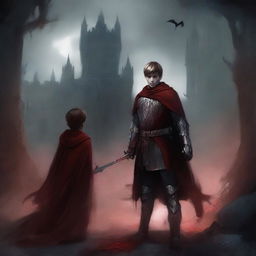 Create a dark fantasy book cover, digital painting, for 'The Blood of the Heir' by I