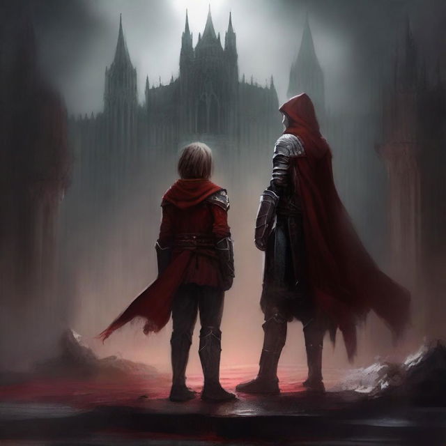 Create a dark fantasy book cover, digital painting, for 'The Blood of the Heir' by I