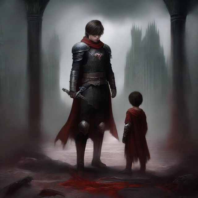 Create a dark fantasy book cover, digital painting, for 'The Blood of the Heir' by I