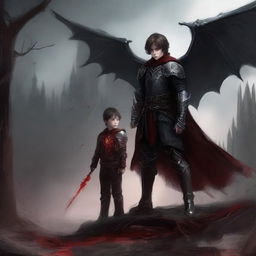 Create a dark fantasy book cover, digital painting, for 'The Blood of the Heir' by I