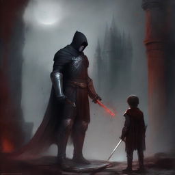 Create a dark fantasy book cover, digital painting, for 'The Blood of the Heir' by I