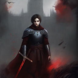 Create a dark fantasy book cover, digital painting, for 'The Blood of the Heir' by I