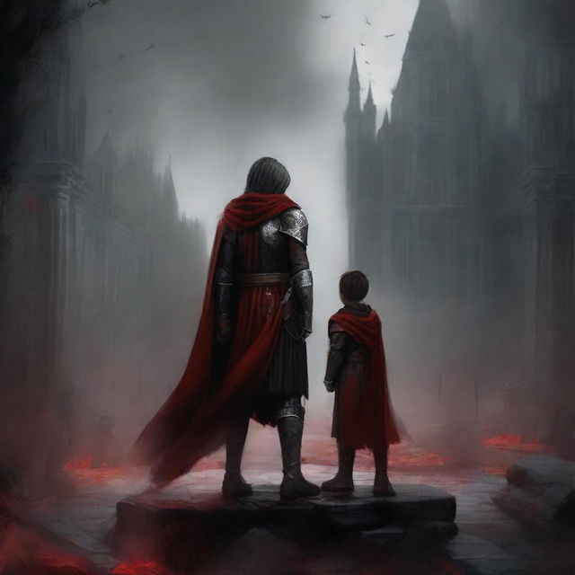 Create a dark fantasy book cover, digital painting, for 'The Blood of the Heir' by I