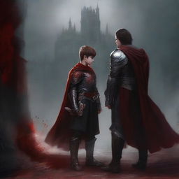 Create a dark fantasy book cover, digital painting, for 'The Blood of the Heir' by I