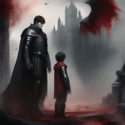 Create a dark fantasy book cover, digital painting, for 'The Blood of the Heir' by I