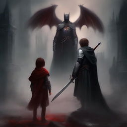 Create a dark fantasy book cover, digital painting, for 'The Blood of the Heir' by I