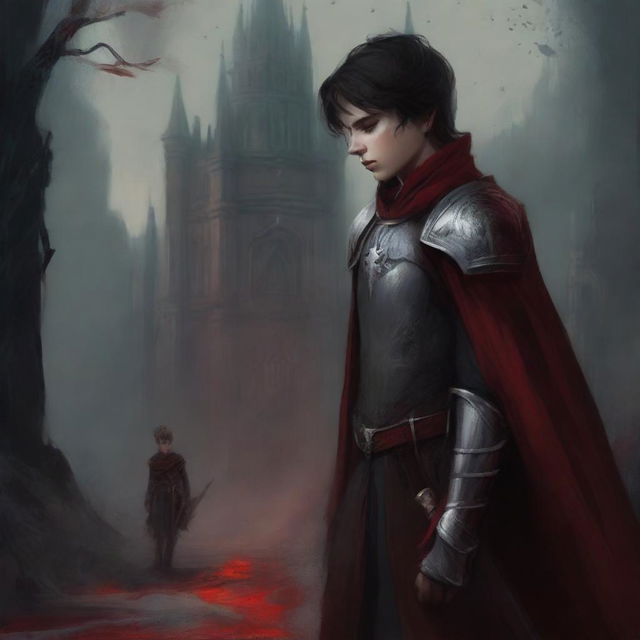 Create a dark fantasy book cover, digital painting, for 'The Blood of the Heir' by I