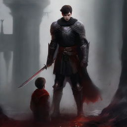 Create a dark fantasy book cover, digital painting, for 'The Blood of the Heir' by I