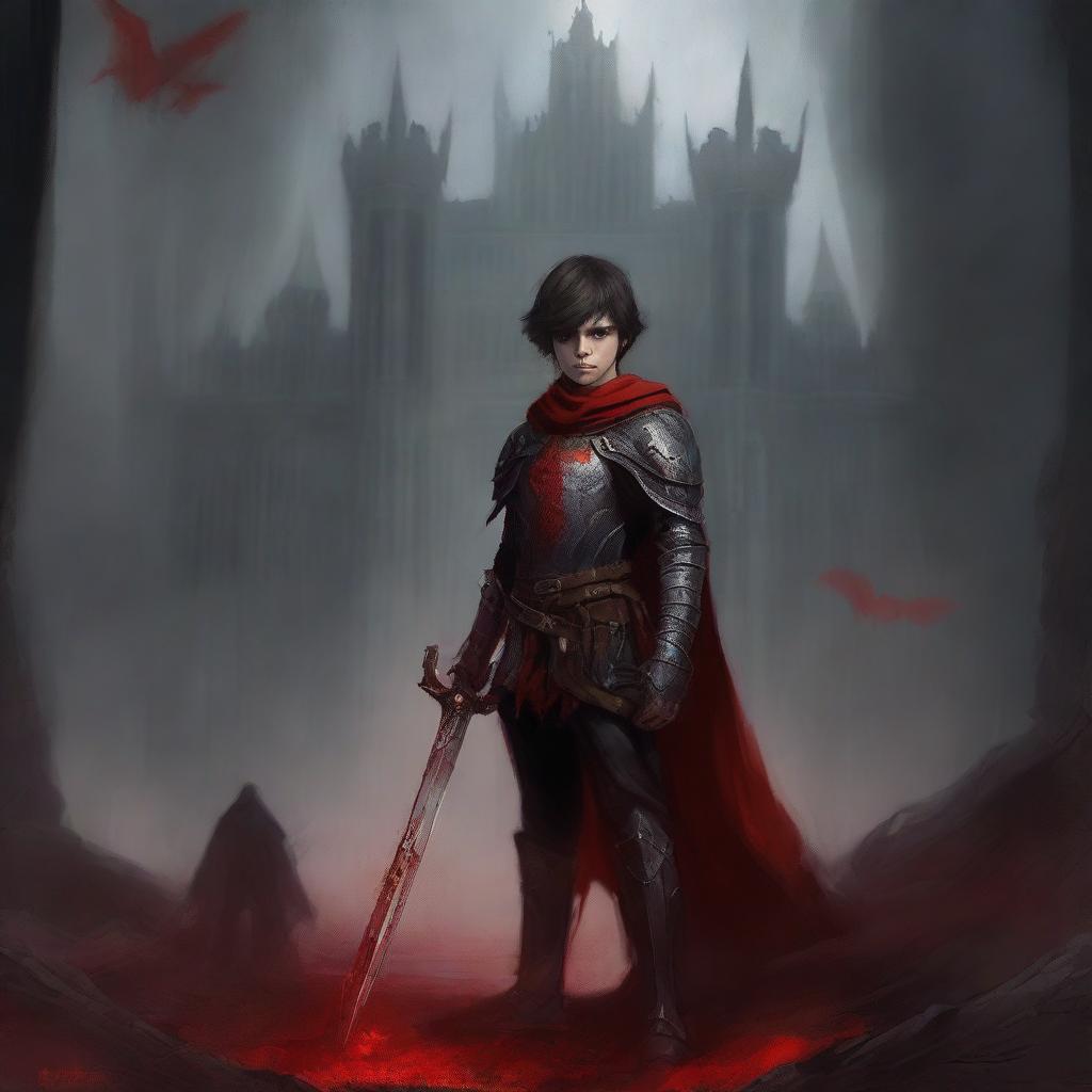 Create a dark fantasy book cover, digital painting, for 'The Blood of the Heir' by I