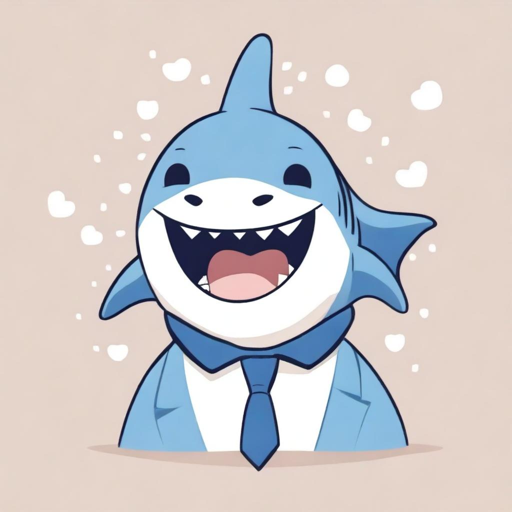 A friendly, emotional support shark with a cheerful expression