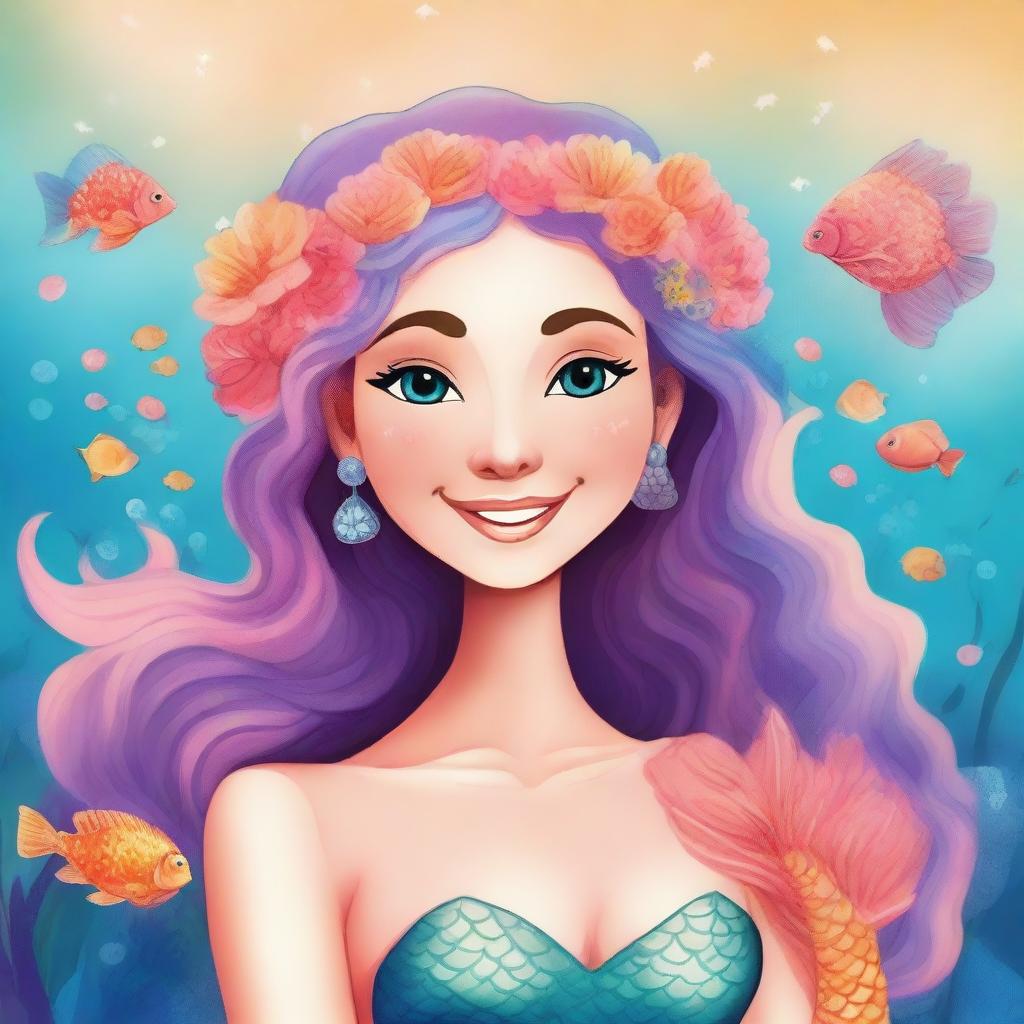 A friendly, emotional support mermaid with a warm smile