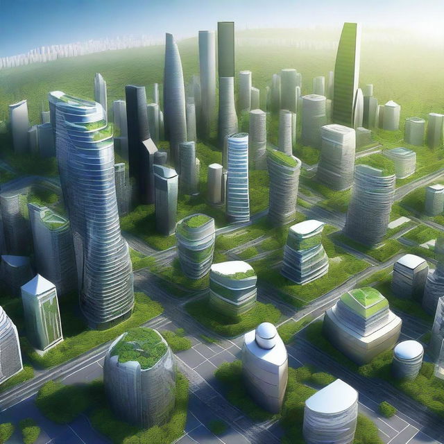 Create an image of a highly developed country with modern skyscrapers, advanced technology, clean streets, and lush green spaces