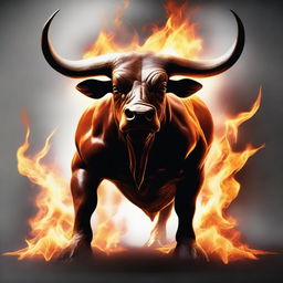 A powerful and fierce bull standing in a dramatic pose, with flames surrounding it to emphasize its strength and intensity