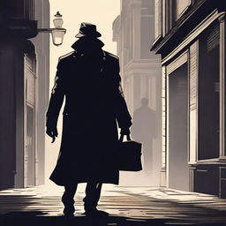 A detailed illustration of a thief in a dimly lit street, with a detective observing from the background