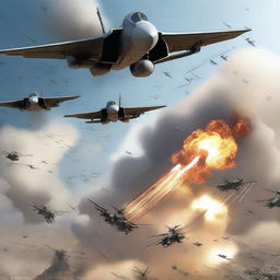 Create an image showing a sudden massive air assault by an alliance, deploying 900,000 aircraft to attack the enemy