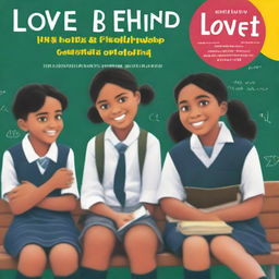 The cover of the book entitled 'Love Behind Friendship' depicts school children, two girls and two boys, sitting on a bench with a classroom in the background