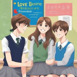 The cover of the book entitled 'Love Behind Friendship' depicts four high school teenagers who fall in love