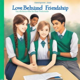 The cover of the book entitled 'Love Behind Friendship' depicts four high school teenagers who fall in love