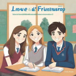 The cover of the book entitled 'Love Behind Friendship' depicts four high school teenagers who fall in love