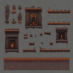 Create a set of 64x64 pixel art wall sprites with a linear pattern and an apocalyptic theme inspired by Doom