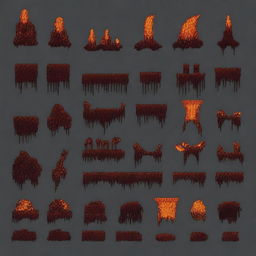 Create a set of 64x64 pixel art wall sprites with a linear pattern and an apocalyptic theme inspired by Doom