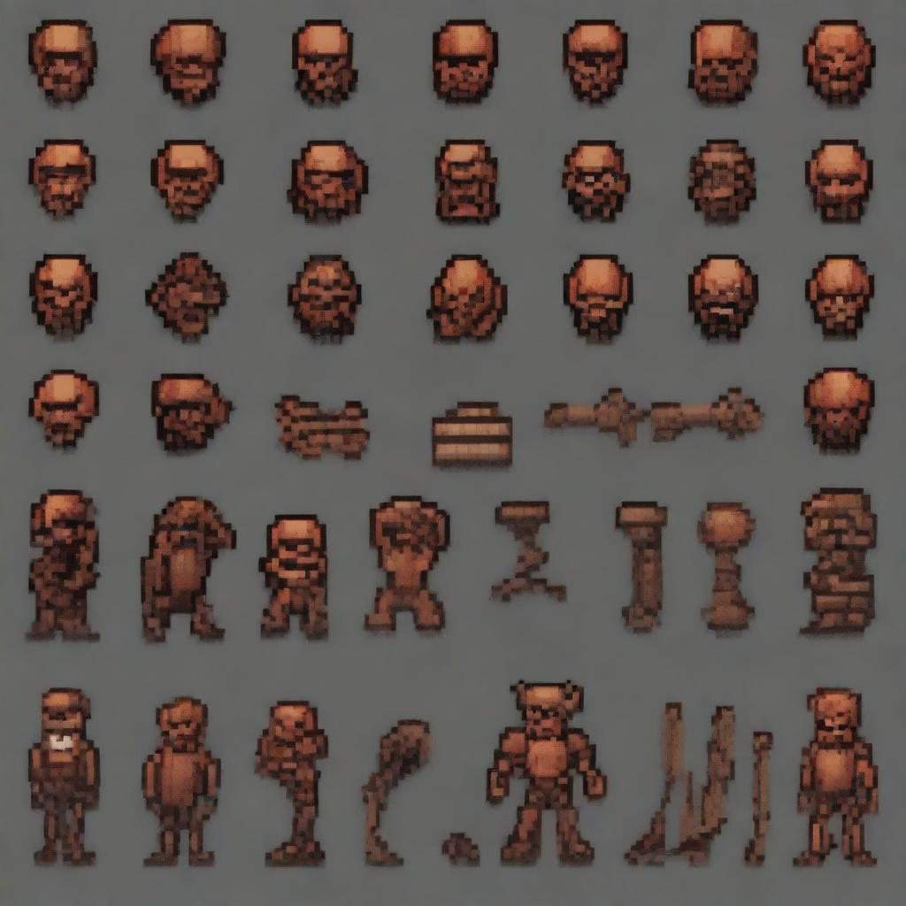 Create a set of 64x64 pixel art wall sprites with a linear pattern and inspired by the game Doom