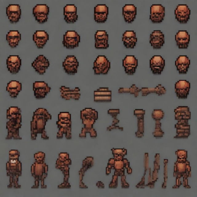 Create a set of 64x64 pixel art wall sprites with a linear pattern and inspired by the game Doom