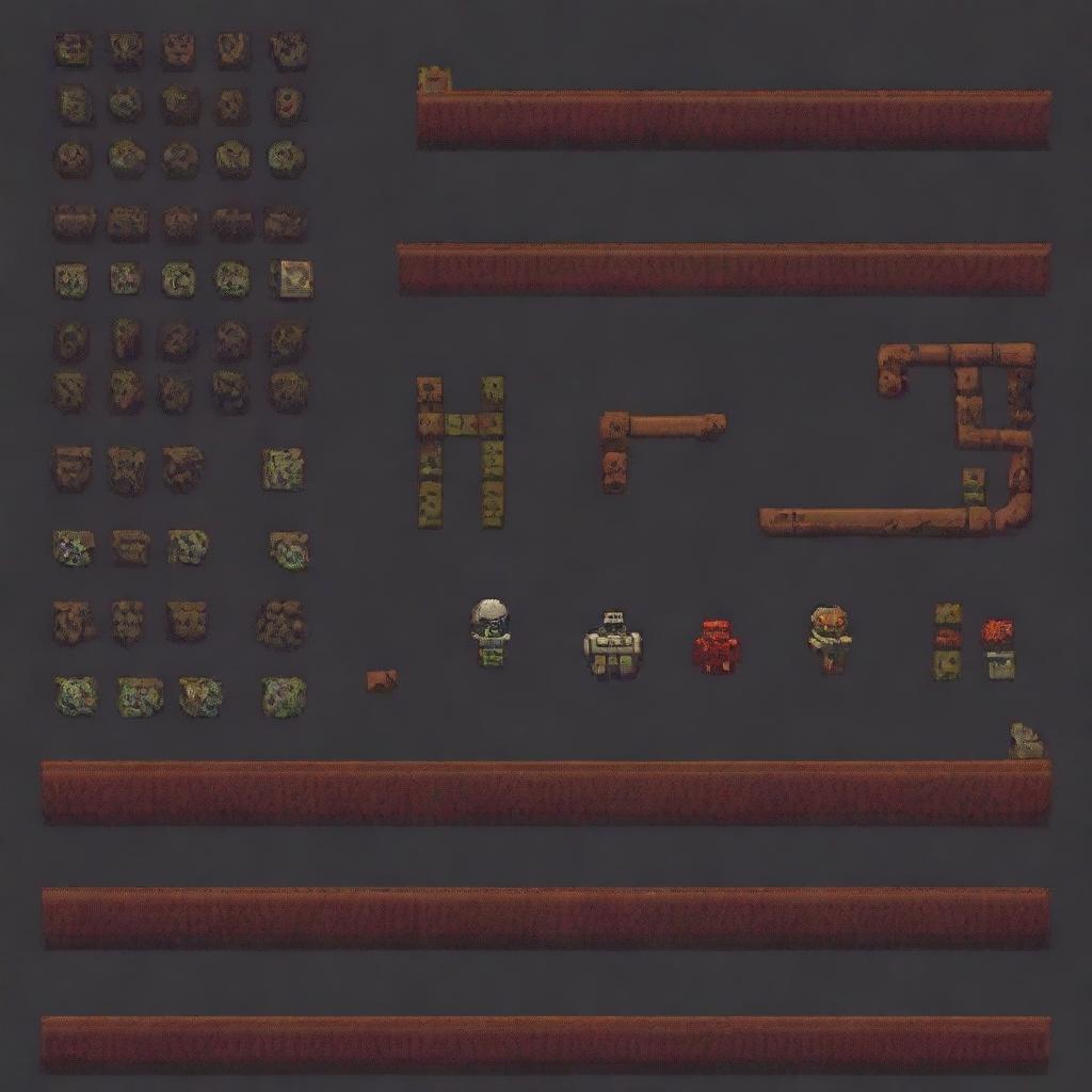 Create a set of 64x64 pixel art floor sprites with a linear pattern, inspired by the game Doom