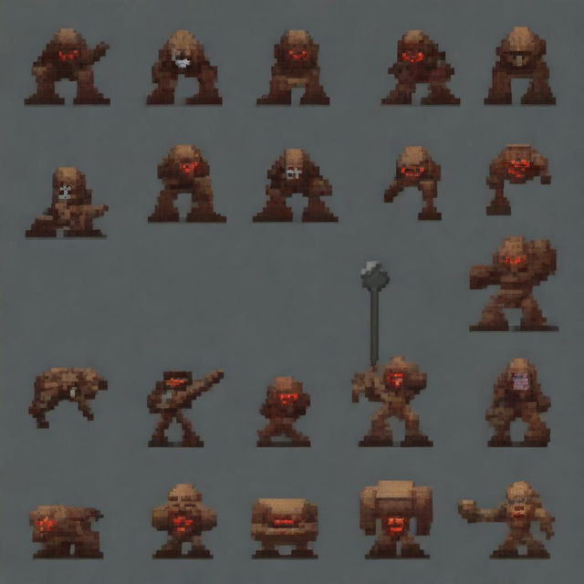 Create a 64x64 pixel art sprite pack inspired by the game Doom