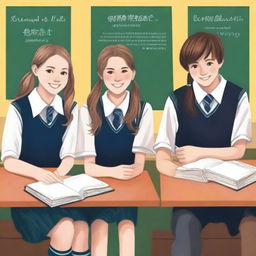 The cover of the book depicts four high school teenagers, two girls and two boys, sitting on separate benches with a classroom background