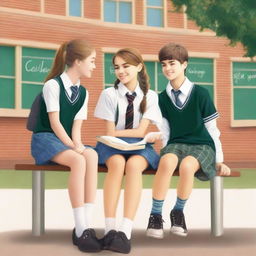 The cover of the book depicts four high school teenagers, two girls and two boys, sitting on separate benches with a classroom background