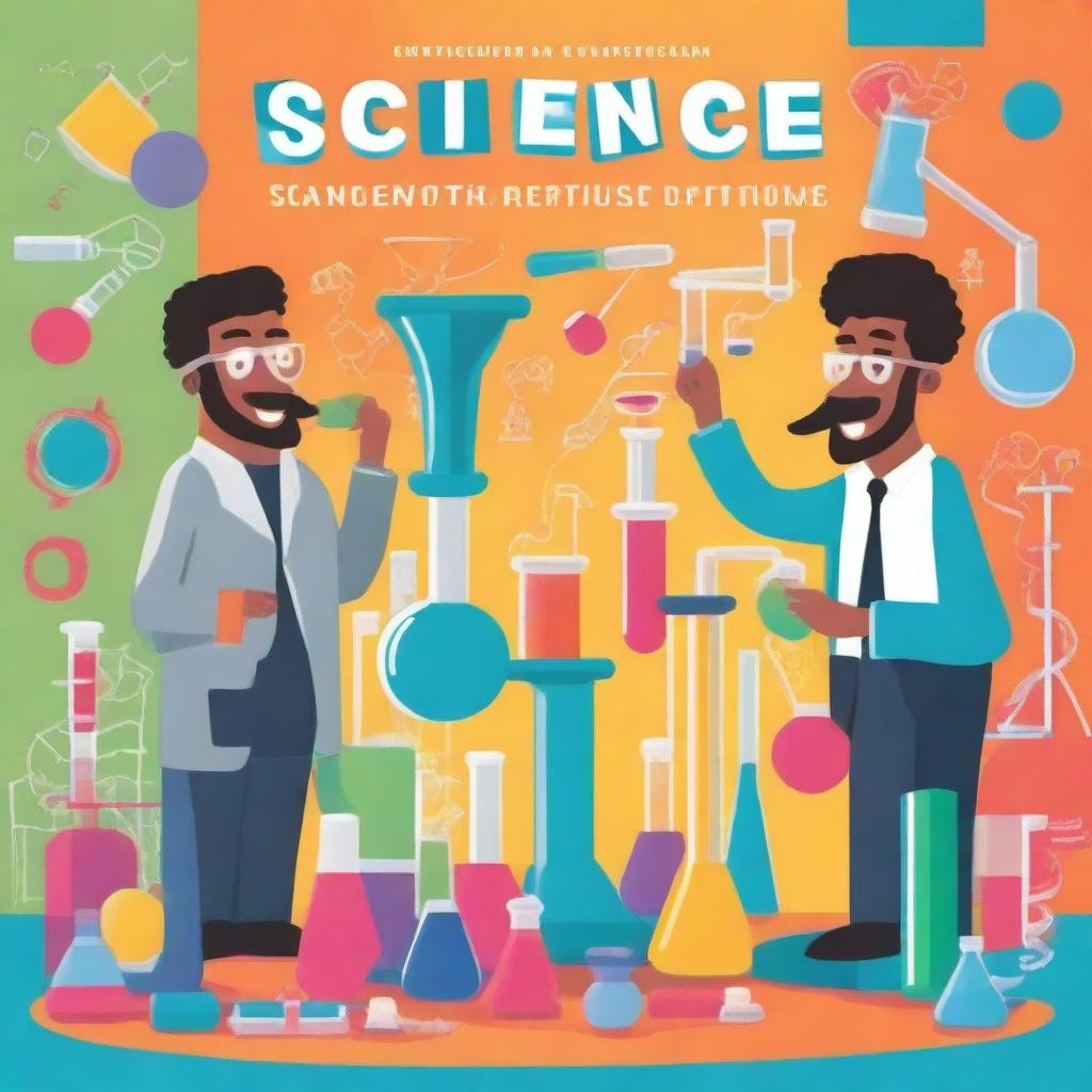 A cover page for science projects featuring two professors working with scientific instruments