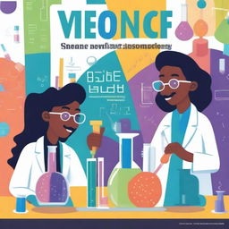 A cover page for science projects featuring two professors working with scientific instruments