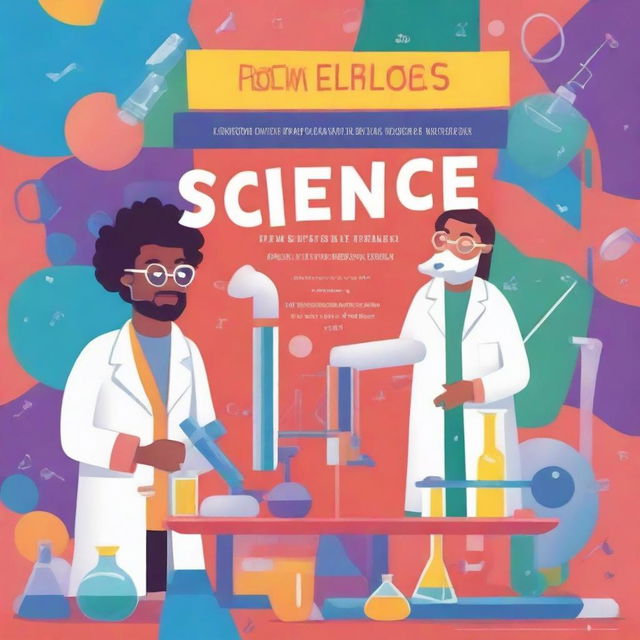 A cover page for science projects featuring two professors working with scientific instruments