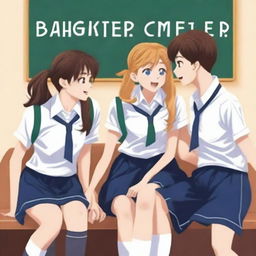 A book cover image depicting high school students, two girls and two boys, sitting on separate benches and laughing together