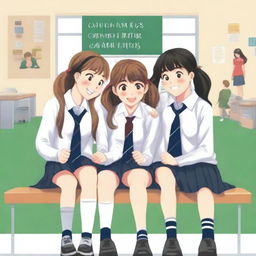 A book cover showing four high school students, two girls and two boys, sitting on separate benches and laughing together