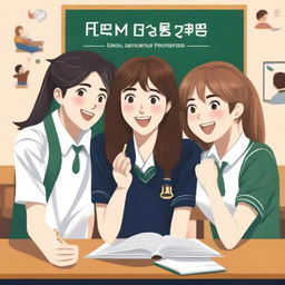 A book cover image depicting four high school students, two girls and two boys, sitting on separate benches and laughing together