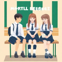 A book cover image depicting four high school students, two girls and two boys, sitting on separate benches and laughing together