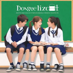 A book cover image depicting four high school students, two girls and two boys, sitting on separate benches and laughing together