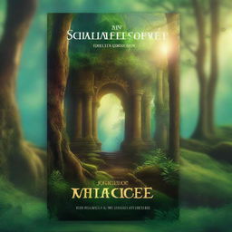 Create an ebook cover featuring a mystical forest with a hidden ancient temple