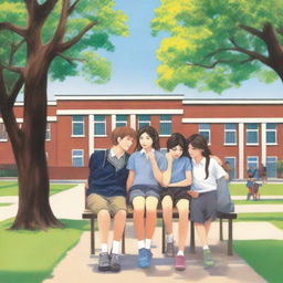 The cover of the book depicts high school students looking mature