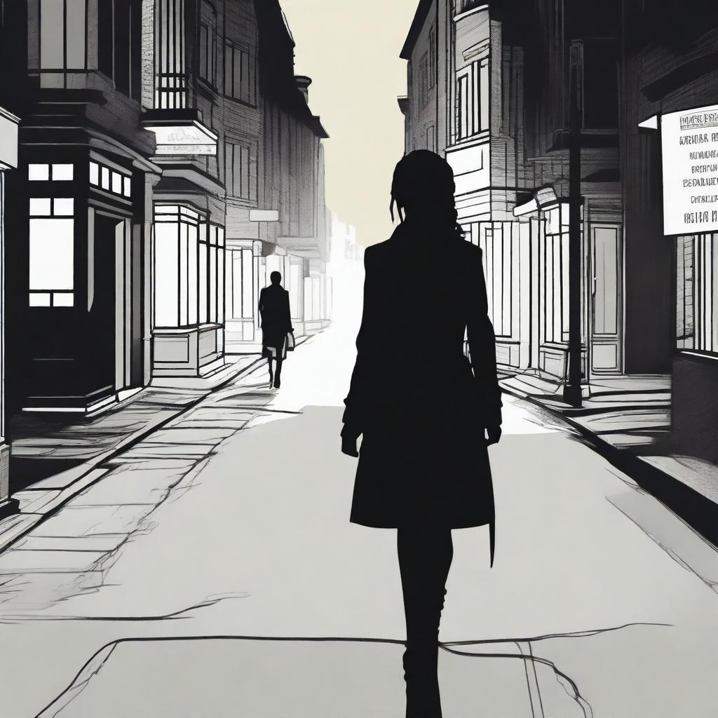 A female detective with braids, her face unclear, standing in the city streets surrounded by shadows