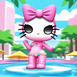 A Hello Kitty character styled as a 'baddie' with a confident and sassy attitude, wearing a bikini in a pool