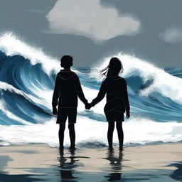 Create an image inspired by the book 'Wave' by Eric Walters, depicting a scene with only a girl and a boy