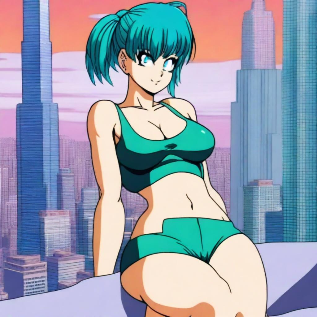 Bulma from Dragon Ball, depicted in a sexy and alluring pose