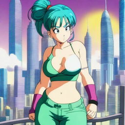 Bulma from Dragon Ball, depicted in a sexy and alluring pose