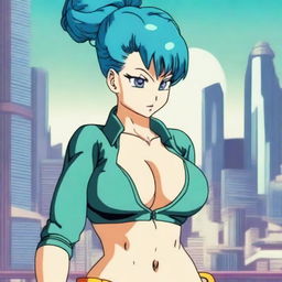 Bulma from Dragon Ball, depicted in a sexy and alluring pose