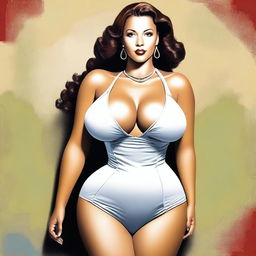 A sexy American woman with a voluptuous figure, depicted in a tasteful and artistic manner